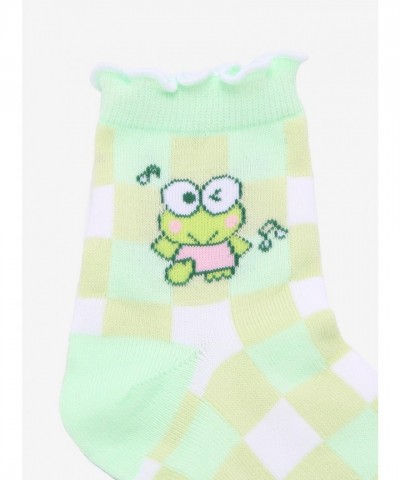 Keroppi Adorable Ankle Socks with Pastel Gingham Design