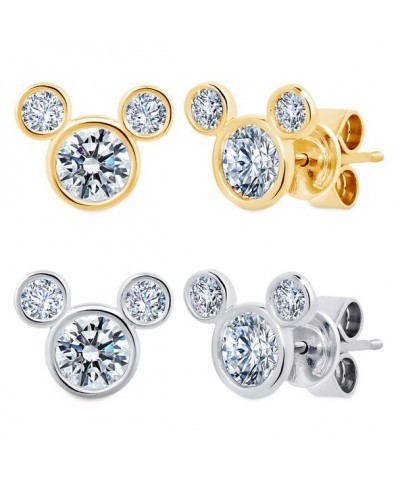 Optimized Mickey Mouse Icon Earrings in Sterling Silver with Cubic Zirconia by CRISLU