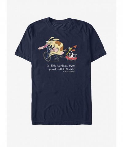 Cow and Chicken Cartoon T-Shirt - Unisex Blue