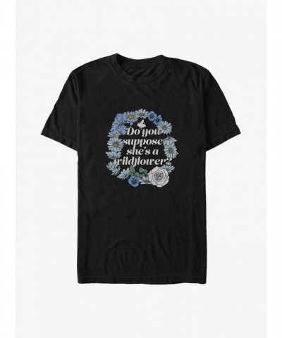 Disney Big & Tall T-Shirt for Men - Alice in Wonderland Wildflowers Design - Black