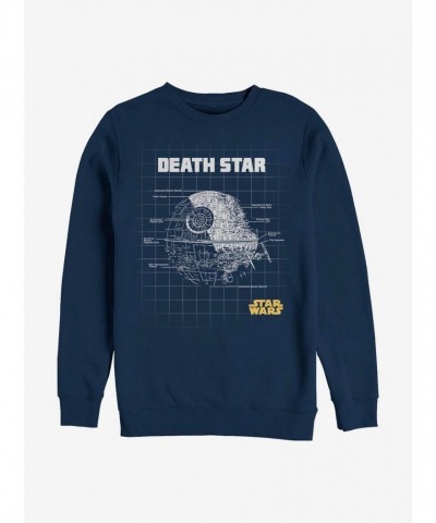 Star Wars Iconic Death Star Schematics Crewneck Sweatshirt - Blue Men's
