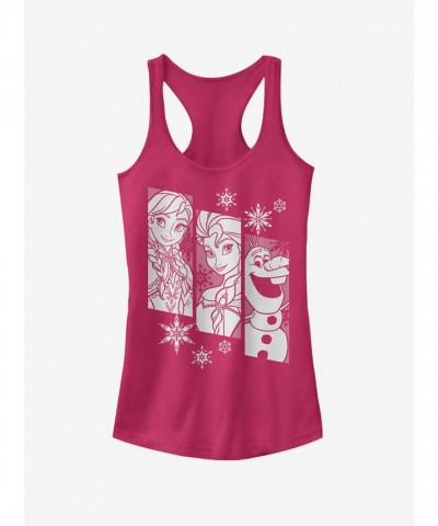 Frozen Trio Dark Pink Racerback Tank Top for Girls