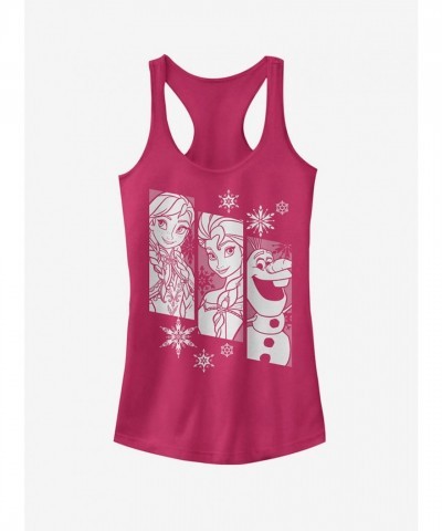 Frozen Trio Dark Pink Racerback Tank Top for Girls
