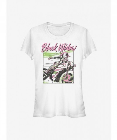 Marvel Retro Art T-Shirt for Girls - White Black Widow Design