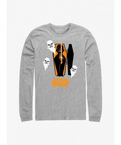Darth Vader Coffin T-Shirt for Men - Grey Comfortable Long Sleeve