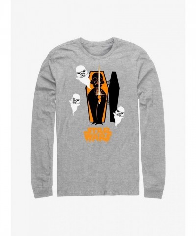 Darth Vader Coffin T-Shirt for Men - Grey Comfortable Long Sleeve